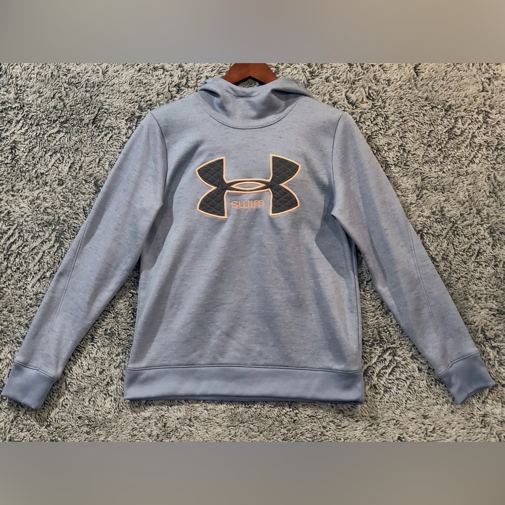 Under Armour Swim ColdGear Loose Fit Hoodie Womens Small Light Blue Gray Coral